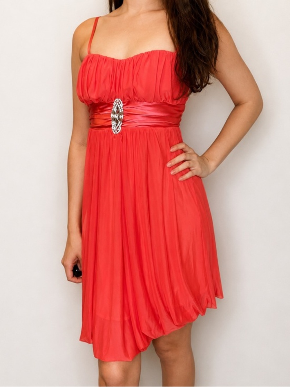 Coral Pink Rhinestone Center Prom Formal Event Dress